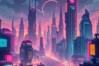 design an illustration of futuristic cyberpunk city