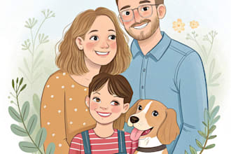 draw a custom hand drawn portrait illustration of couple, family, or pet