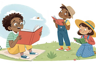 draw children book story illustrations, kids book covers