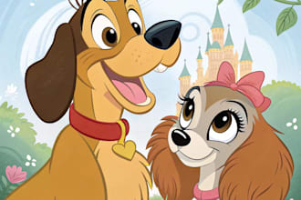make disney pets portrait illustration in disney style