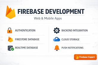 setup firebase auth, firestore, storage, push notifications and backend