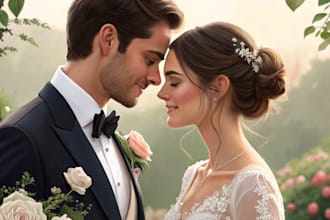 draw couple portrait for wedding illustration