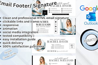 design professional html email signature, animated clickable for google, outlook