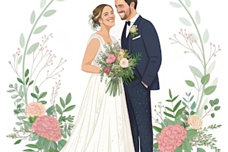 draw a couple portrait, wedding illustration