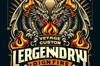 create a vintage legendary dragon fire mascot logo with t shirt design