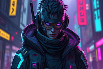 illustrate you as a cyberpunk style character