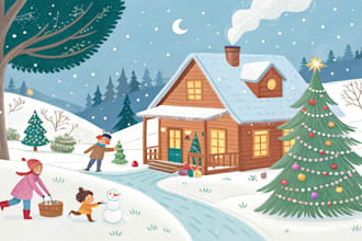 christmas book illustration, children story book illustration, christmas