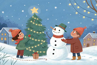 draw christmas book illustration, children story book illustration, christmas