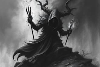 draw dark art illustration with engraving style