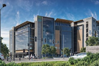 redesign commercial space, cgi story building, hotel exterior, render cad plan