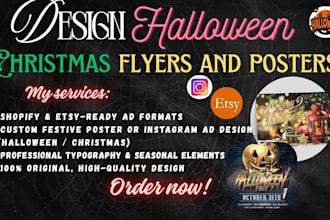 design halloween and christmas event party  instagram ads posters etsy flyers