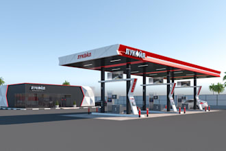 do 3d gas station design, petrol station, fuel station, filling station design