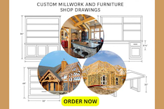 draft custom millwork and furniture design, joinery shop drawings in autocad