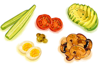 create food and beverage illustrations for brand or menu