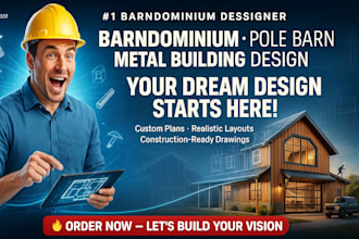 create barndominium design, pole barn, metal building and construction plan