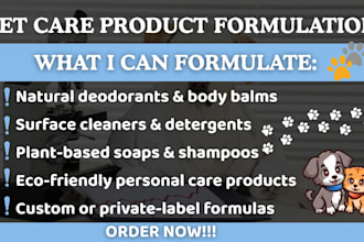 formulate pet shampoos, conditioners, ear, eye cleaners flea and tick repellents