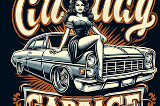 design high quality vintage car garage logo with t shirt design