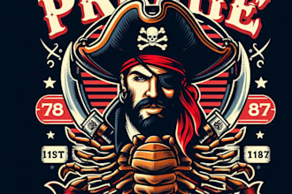 design high quality pirate scorpion mascot logo with t shirt design