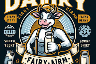 design high quality dairy farm milk mascot logo with t shirt design