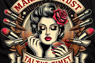 design high quality vintage makeup artist logo with t shirt design