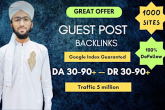 provide SEO guest post backlink packages with high da dr 1000 website