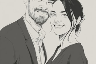 illustrate romantic cute couple portrait