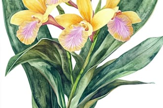 paint water color botanical illustrations of plants flowers