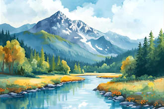 draw a watercolor landscape illustration