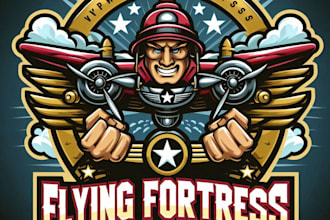 design a vintage flying fortress mascot logo with t shirt design