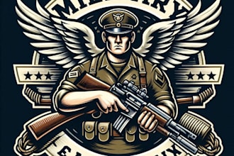 design a vintage military mascot logo with t shirt design