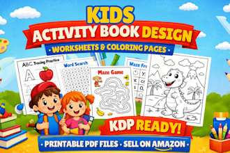 design kids activity book, worksheets, and coloring pages for amazon KDP