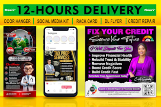 tax flyer, credit repair flyer, door hanger, instagram church poster design