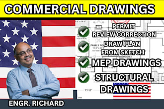 usa licensed architect, permit ready commercial permit plan, pe stamp,structural