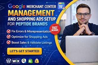 google merchant center management and shopping ads setup for peptide brands