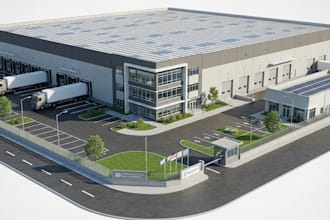 do realistic 3d warehouse, industrial and commercial building  design