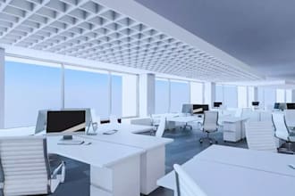 create a 3d reception design, 3d office space, conference room, 3d meeting room