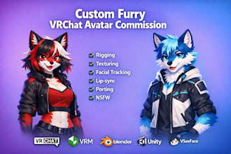 create 3d furry nsfw vrchat avatar, fursona rigging with anthro vtuber model