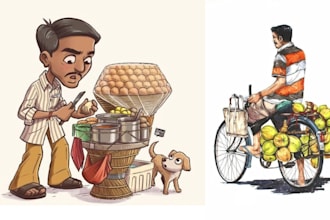draw funny cartoon character, caricature, portrait