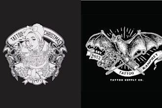 do custom vintage girl tattoo badge logo design