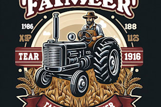 design high quality farmer tractor mascot logo with t shirt design