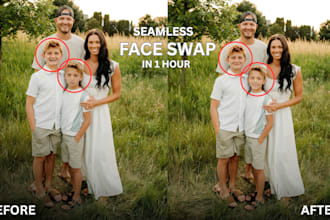 do realistic face swap, head replace, face change, body swap
