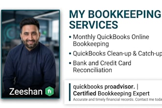 monthly quickbooks online bookkeeping, quickbooks clean up and reconcilation