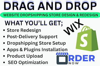 build drag and drop website shopify wix  dropshipping store design and redesign