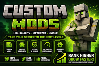 create minecraft mods, custom plugins, forge mods, fabric mods and datapack