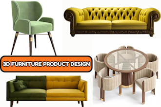 do 3d furniture product design, dining chair, table, luxury sofa, 3d rendering