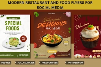design modern restaurant and food flyers for social media