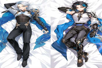 draw custom dakimakura and body pillow for your oc, vtuber, anime furry anthro