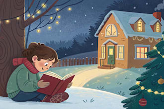 christmas book illustration, christmas children book, story book, christian book