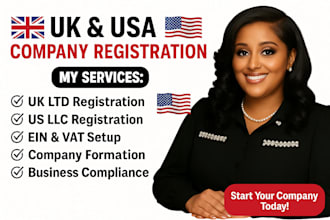 register your US llc or UK company fast  ein, business setup, legal compliance