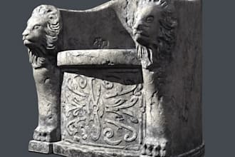 sculpt 3d artifact,ancient marble seat,mythological art,classical relief carving